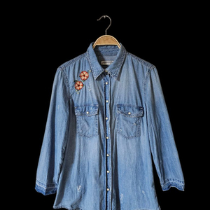 자라 ZARA 플라워 자수 여성 데님 셔츠