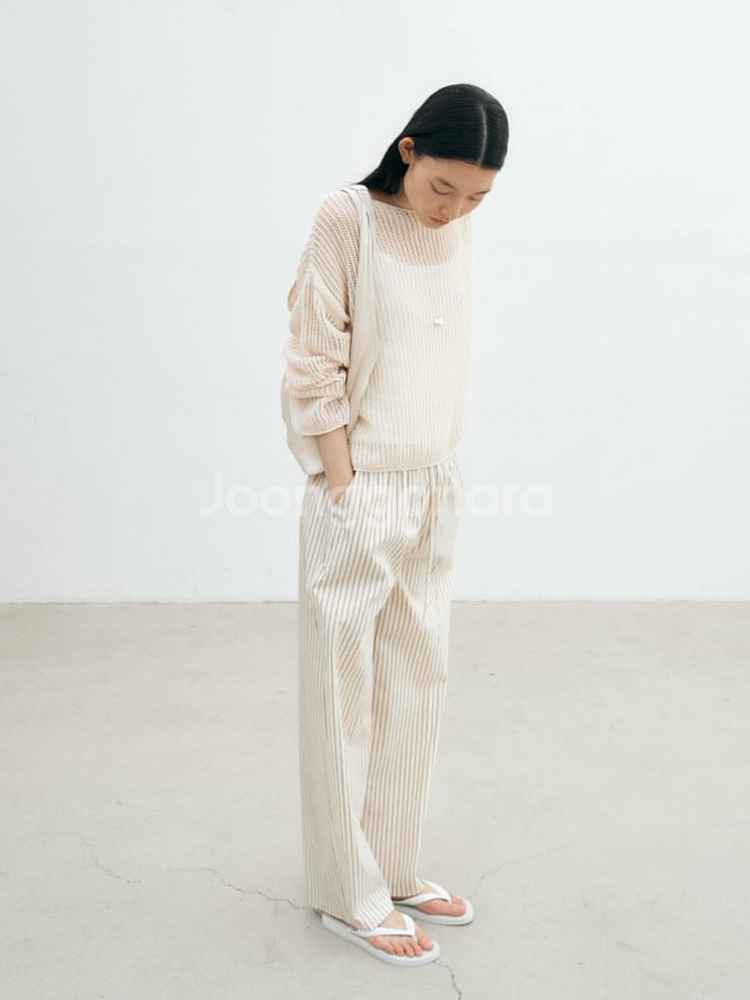 (umer) 유메르 라이트 스트라이프 팬츠 베이지 새제--3