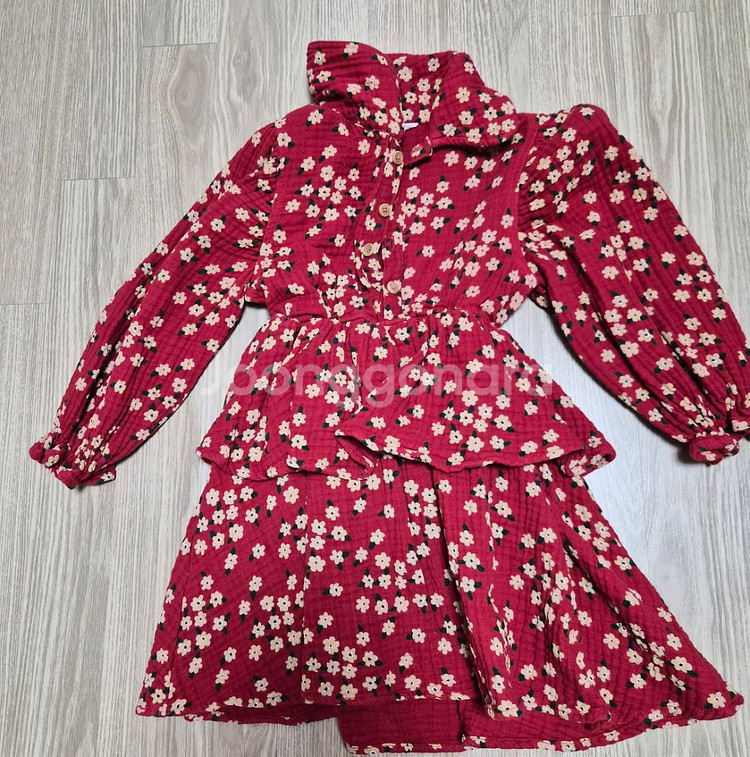 리미떼두두 레드플라워 러플 원피스 s사이즈--0