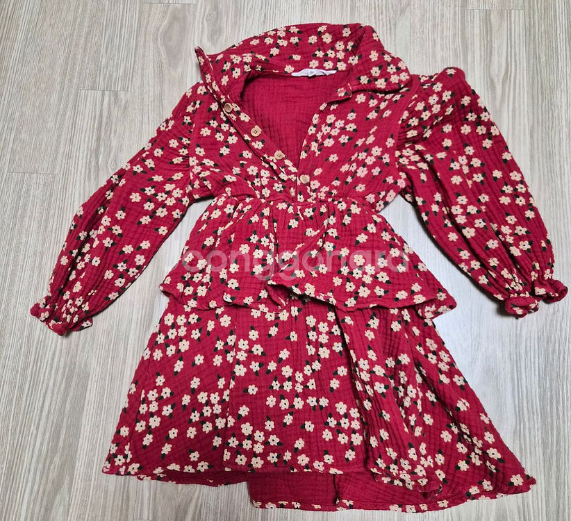 리미떼두두 레드플라워 러플 원피스 s사이즈--1