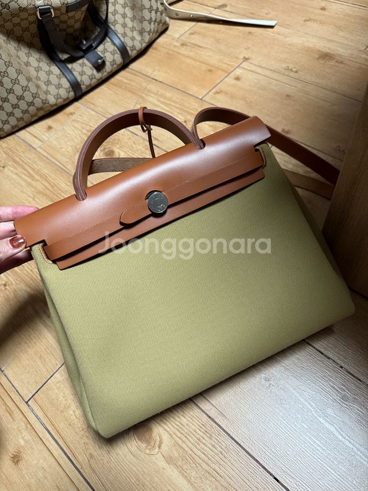 정품 에르메스 에르백31 베이지카키 캔버스--0