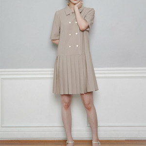 가니송 플리츠 더블 버튼 자켓 원피스