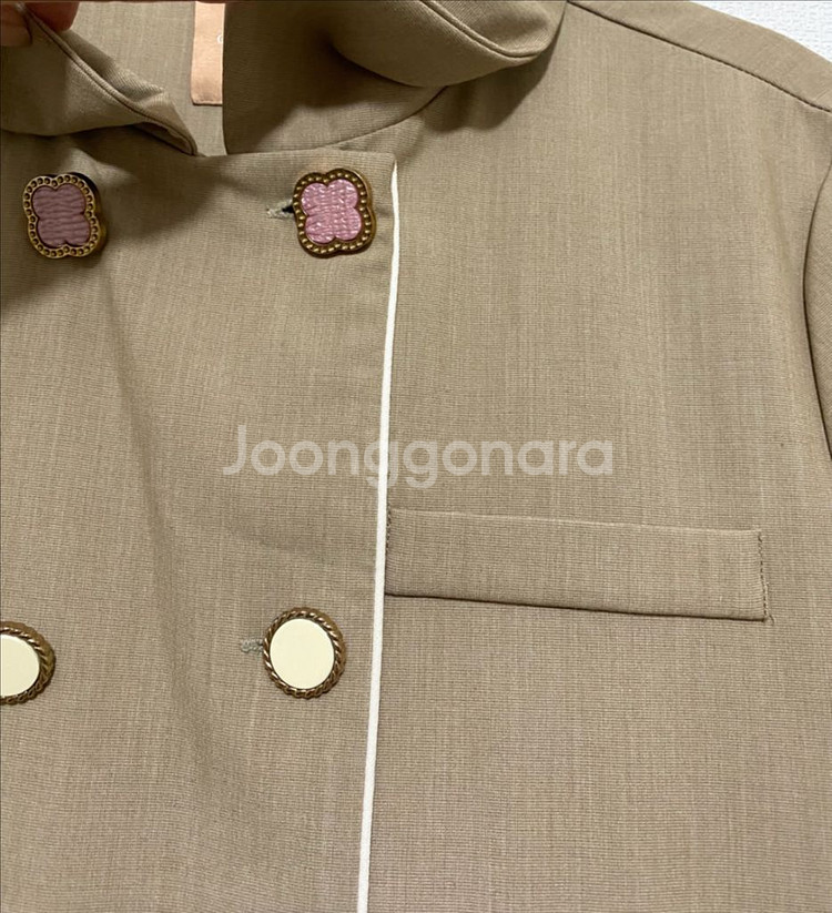 가니송 플리츠 더블 버튼 자켓 원피스--6