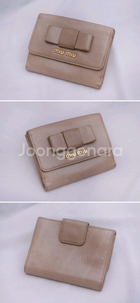 미우미우 비텔로샤인 레더리본 플랩반지갑 (베이지핑크)--2