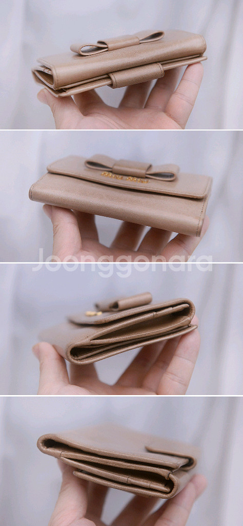 미우미우 비텔로샤인 레더리본 플랩반지갑 (베이지핑크)--4