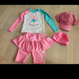 4~5세 여아용 수영모세트+핑크 썬캡.플랩캡모자포함