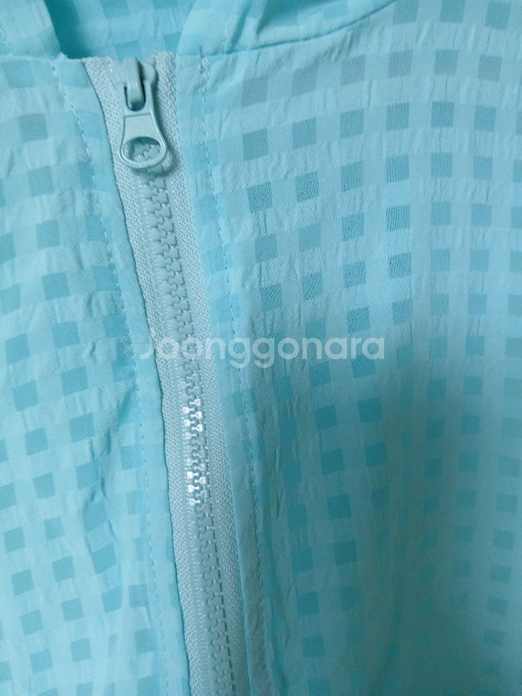 하늘색 체크 후드집업--2