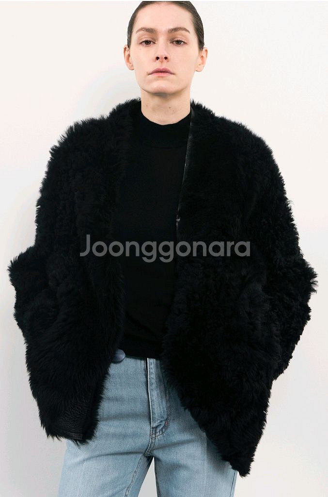 램스킨 퍼 하프 코트 Black--0