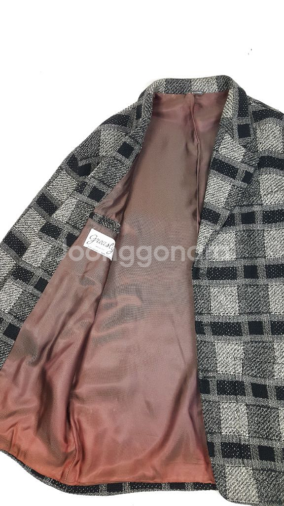 그리슬리 회색 첵크 오버핏 남성 트위드 자켓--3