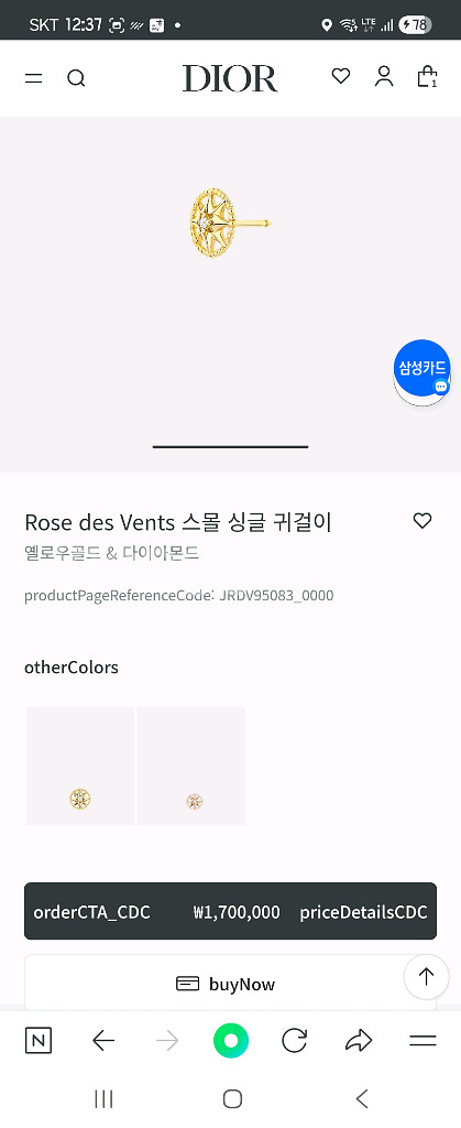 디올 로즈드방 싱글이어링--1