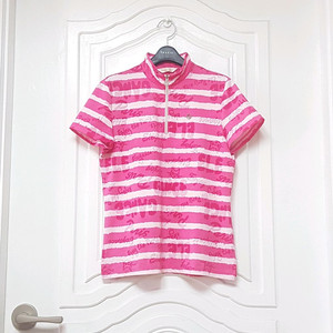 스포츠 기능성 운동복 등산복 반팔티셔츠 지퍼 핑크 95