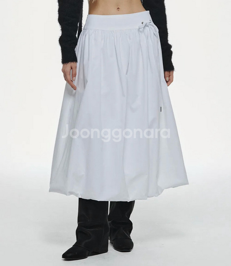 쓰리투에이티 리본 벌룬 스커트 치마 화이트 롱스커트 m--0