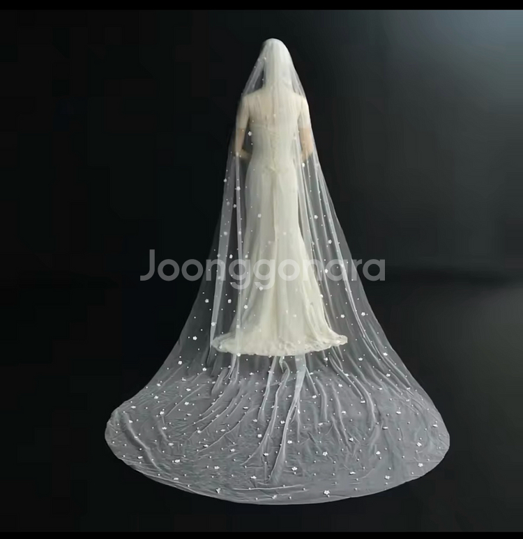 웨딩베일 3m(진주+꽃)--0