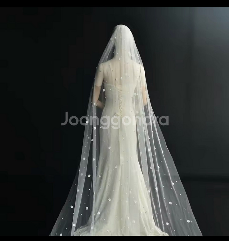 웨딩베일 3m(진주+꽃)--1
