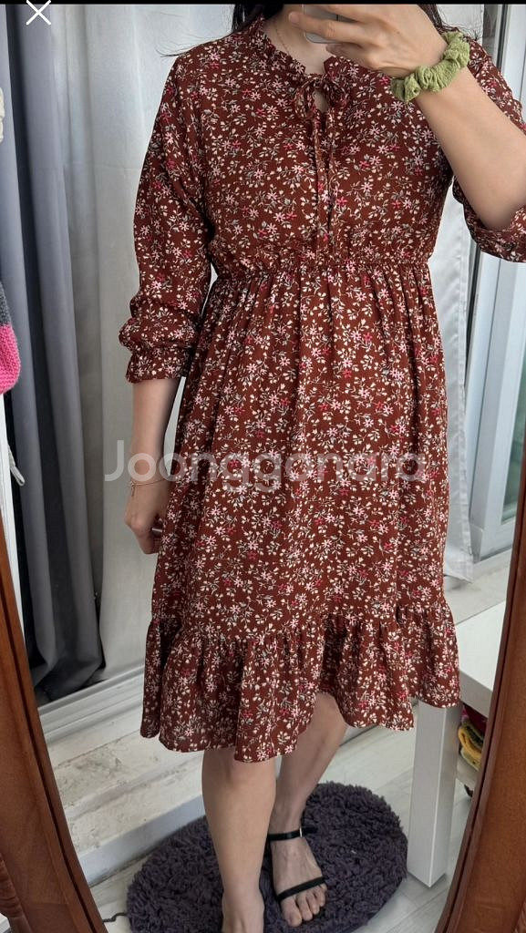 원피스정리)진브라운 플라워패턴 원피스--0