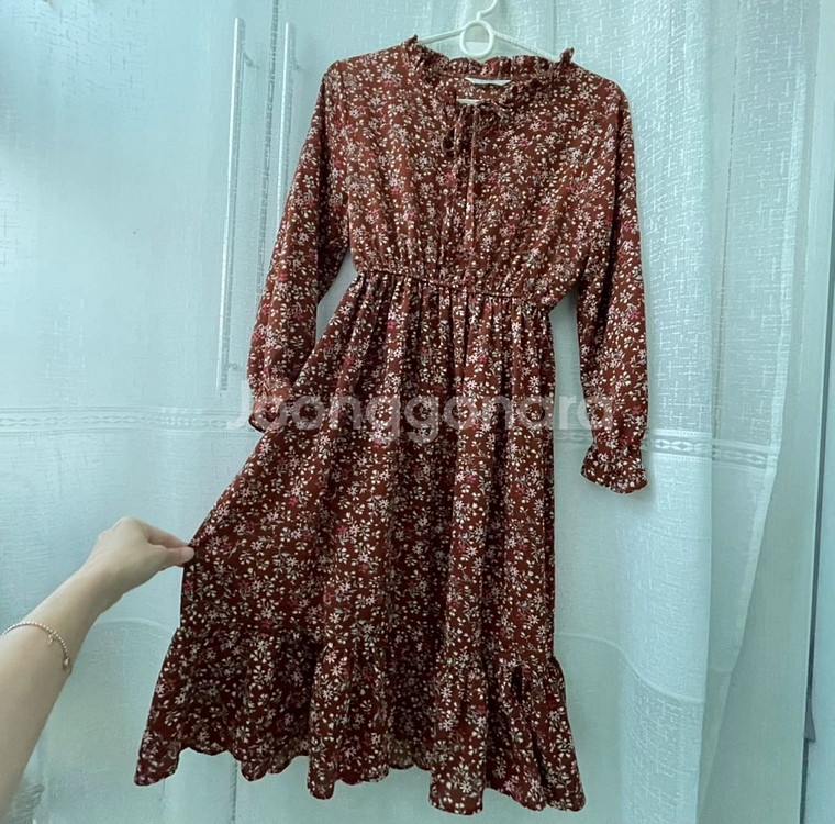 원피스정리)진브라운 플라워패턴 원피스--1