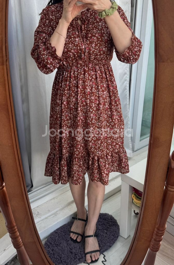 원피스정리)진브라운 플라워패턴 원피스--8