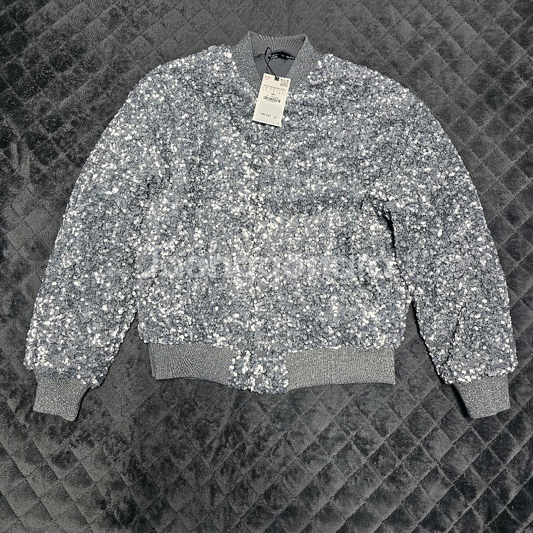 ZARA 자라 시퀸 스팽글 그레이 남성 점퍼 L 미개봉--2