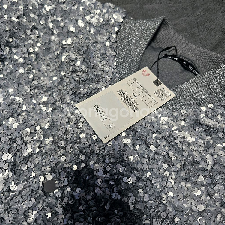ZARA 자라 시퀸 스팽글 그레이 남성 점퍼 L 미개봉--3