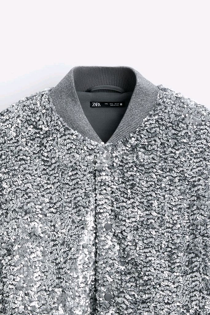 ZARA 자라 시퀸 스팽글 그레이 남성 점퍼 L 미개봉--4