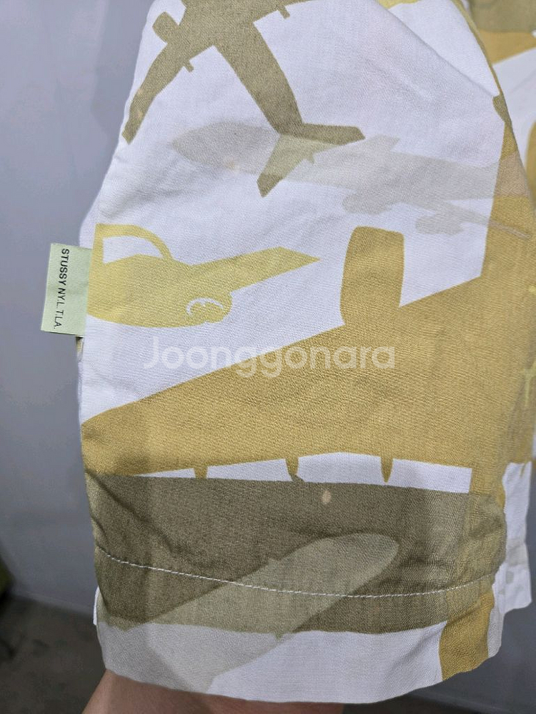 스투시 카키 비행기 패턴 반팔 셔츠--6