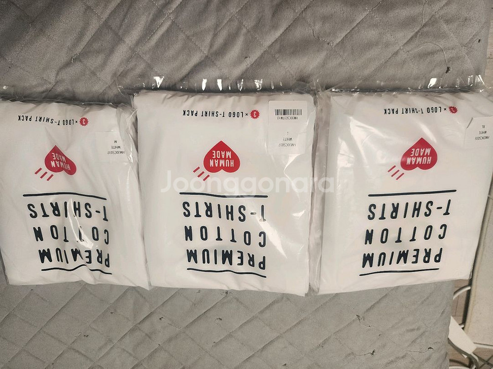 휴먼 메이드 기본 반팔티셔츠 화이트 3팩 M,L,XL--1
