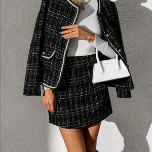 블랙 트위드 자켓 스커트 세트