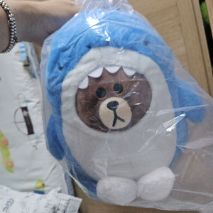 라인프렌즈 키즈 백팩 상어 브라운 인형 가방