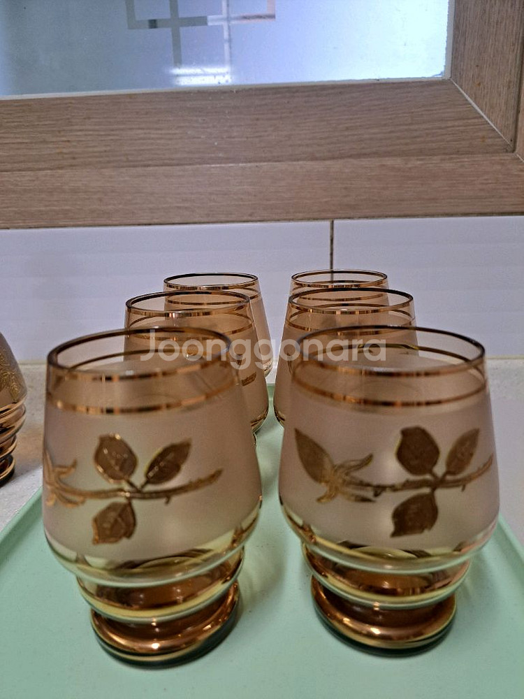 빈티지 체코보헤미안 크리스탈 디켄터(카라파)와 컵 세트--1