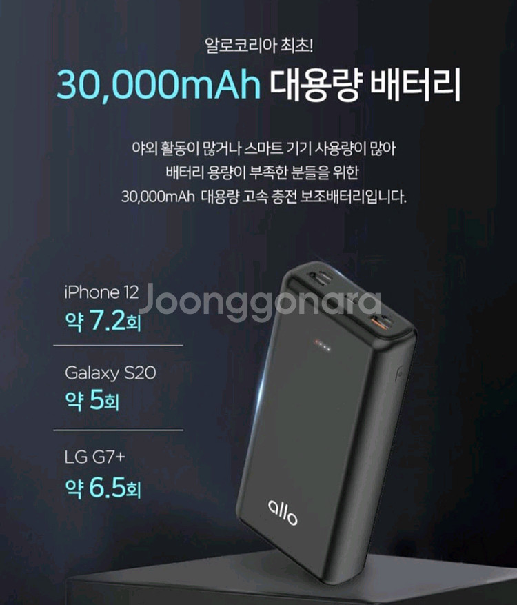 알로코리아 C타입 대용량 고속 충전 보조배터리 3000--0