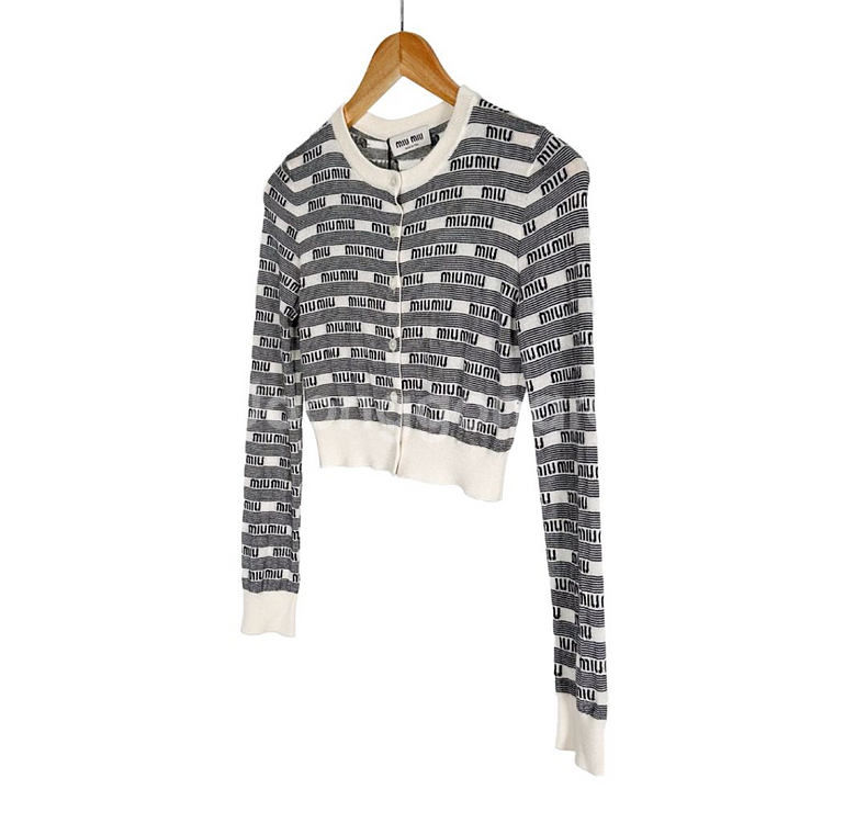[36] 미우미우 멀티 로고 캐시미어 실크 니트 가디건--1
