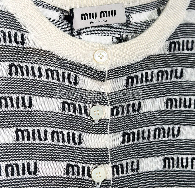 [36] 미우미우 멀티 로고 캐시미어 실크 니트 가디건--3