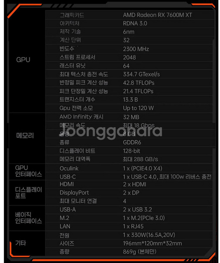 원엑스 GPU 외장형 그래픽카드 RX7600 MXT--6