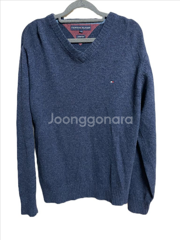 토미힐피거 램스울 100% V넥 스웨터 L 네이비 니트--1