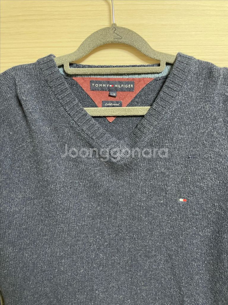토미힐피거 램스울 100% V넥 스웨터 L 네이비 니트--8