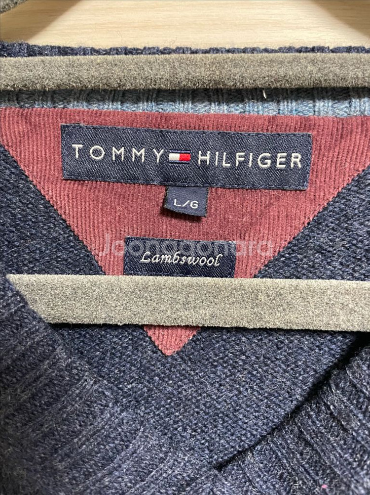 토미힐피거 램스울 100% V넥 스웨터 L 네이비 니트--7