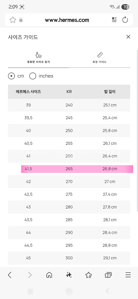 에르메스 트레일 스니커즈 41반 (1회실내착용)--9
