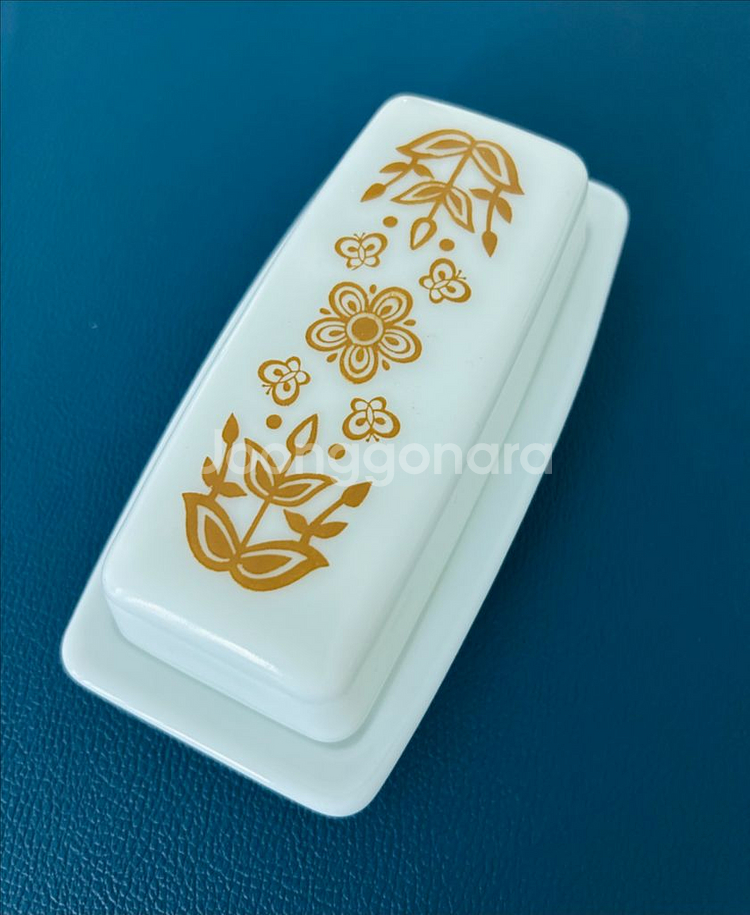 빈티지 파이렉스 버터플라이 골드 패턴 버터디쉬--6