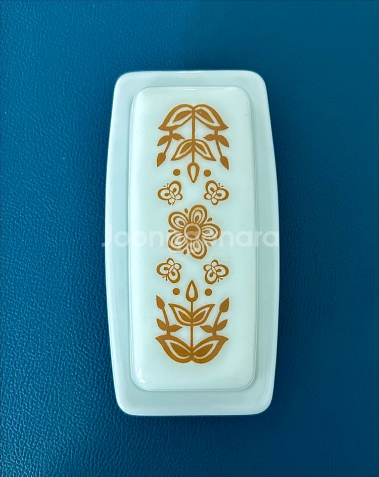 빈티지 파이렉스 버터플라이 골드 패턴 버터디쉬--4