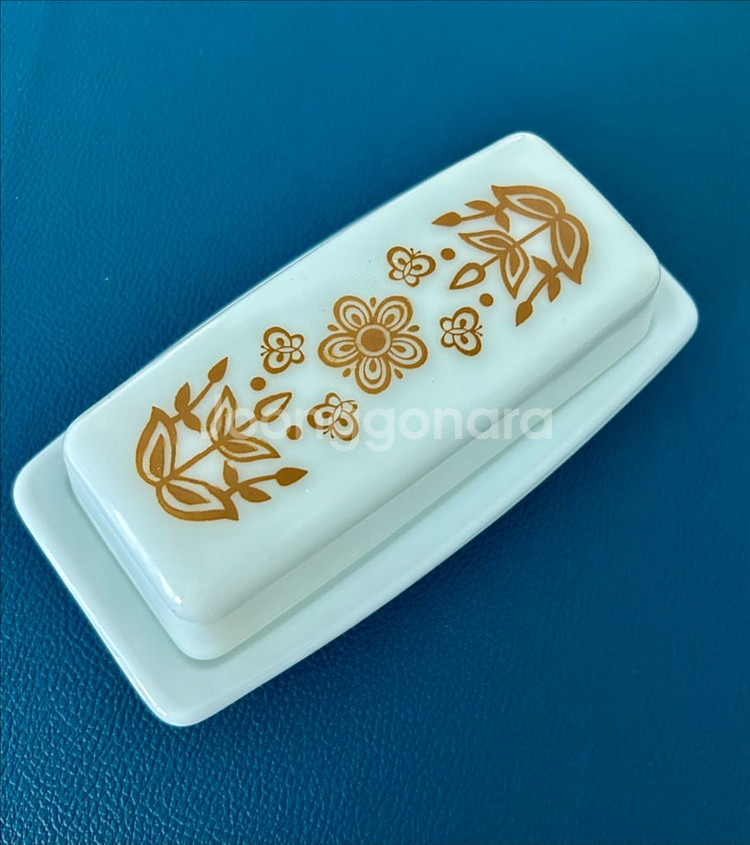 빈티지 파이렉스 버터플라이 골드 패턴 버터디쉬--5