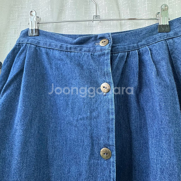 빈티지 하트 크로셰 모티브 패치 데님 롱 청 스커트--6