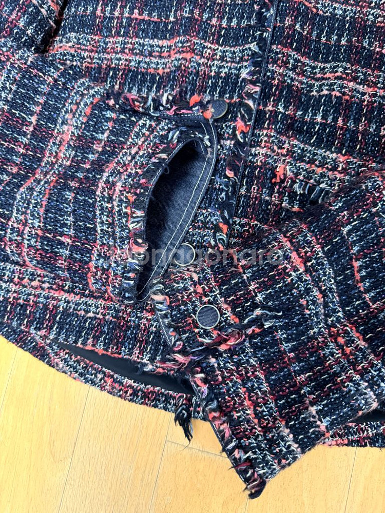 시스템 데님 배색 트위드 자켓 M--5