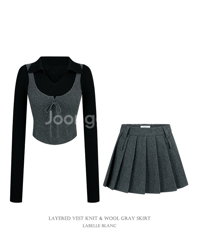 라벨르블랑 울 플리츠 스커트 그레이 블랙 브라운 S--9