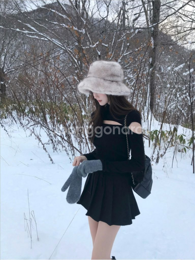 라벨르블랑 울 플리츠 스커트 그레이 블랙 브라운 S--5