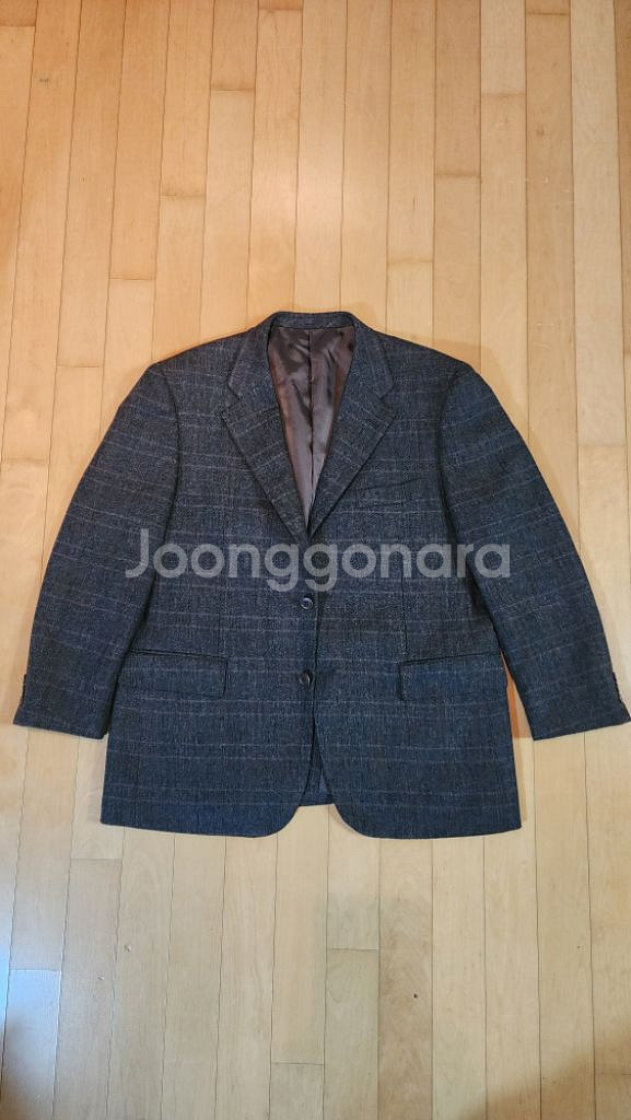 진브라운 체크 울100 모직자켓 XL--3