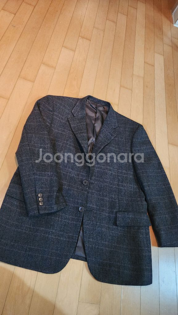 진브라운 체크 울100 모직자켓 XL--8