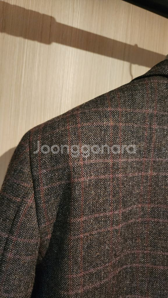 진브라운 체크 울100 모직자켓 XL--9