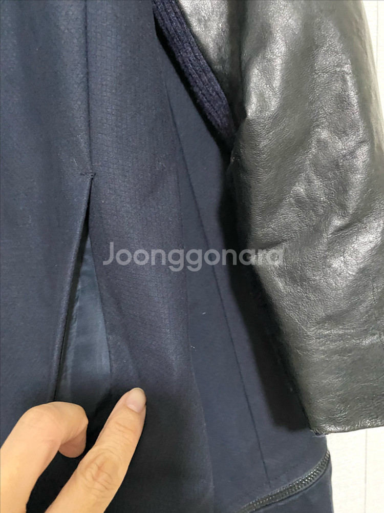 손정완 가죽 소매 패치 자켓--3