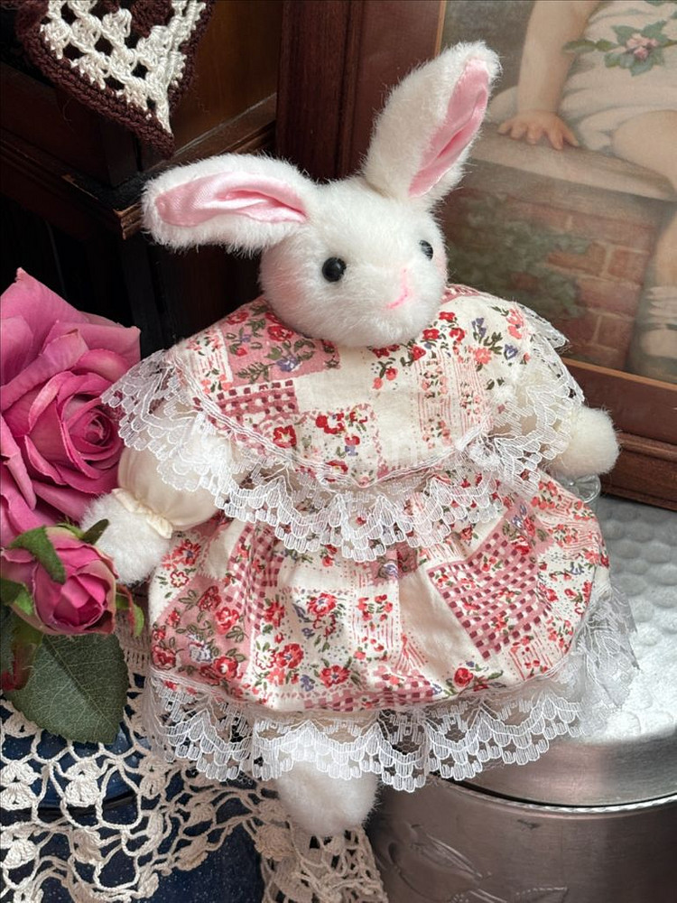 빈티지인형) 패치워크드레스토끼인형 고전인형 빈티지소품--0
