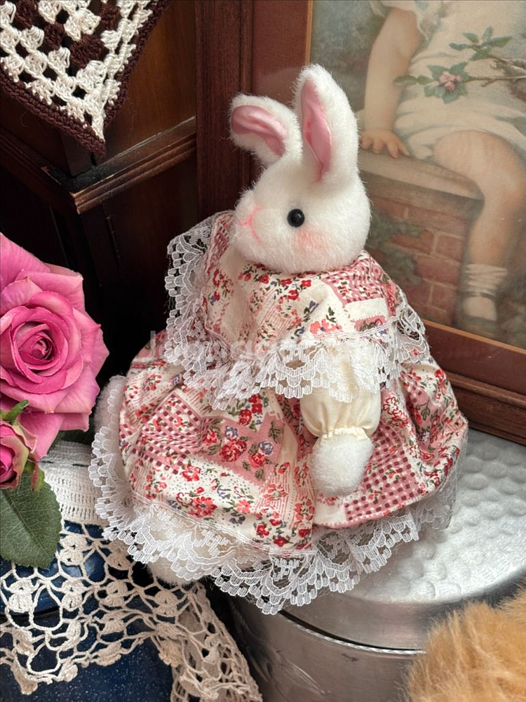 빈티지인형) 패치워크드레스토끼인형 고전인형 빈티지소품--3